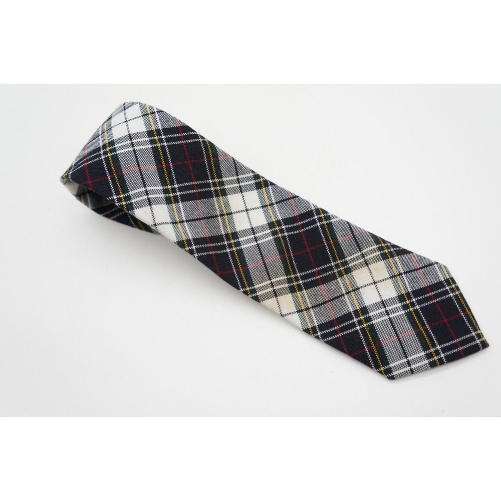 Mens Tie Necktie Black White Tellow Red Plaid Made in USA
